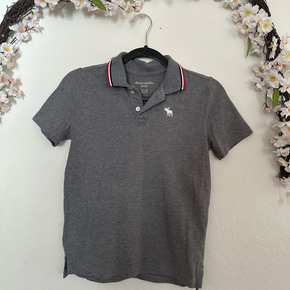 Abercrombie & Fitch Charcoal Polo Shirt with Red Accents